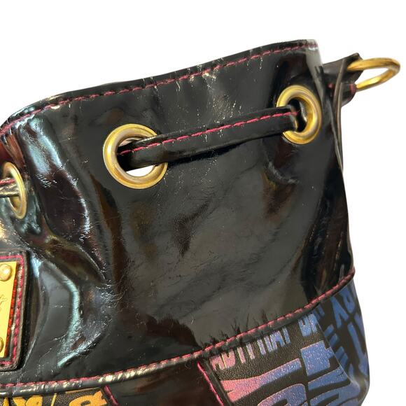 Vintage Y2K BabyPhat Shoulder Bag Black Multicolor Logo Print Adjustable Strap - Picture 5 of 16